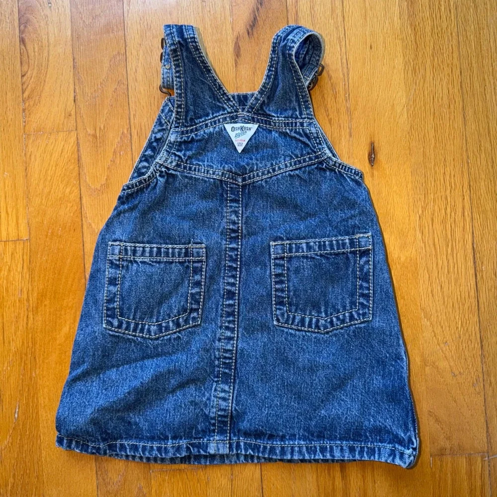 Vintage OshKosh Bgosh Blue Denim Embroidered Western Sun Cactus Jumper Dress 24M